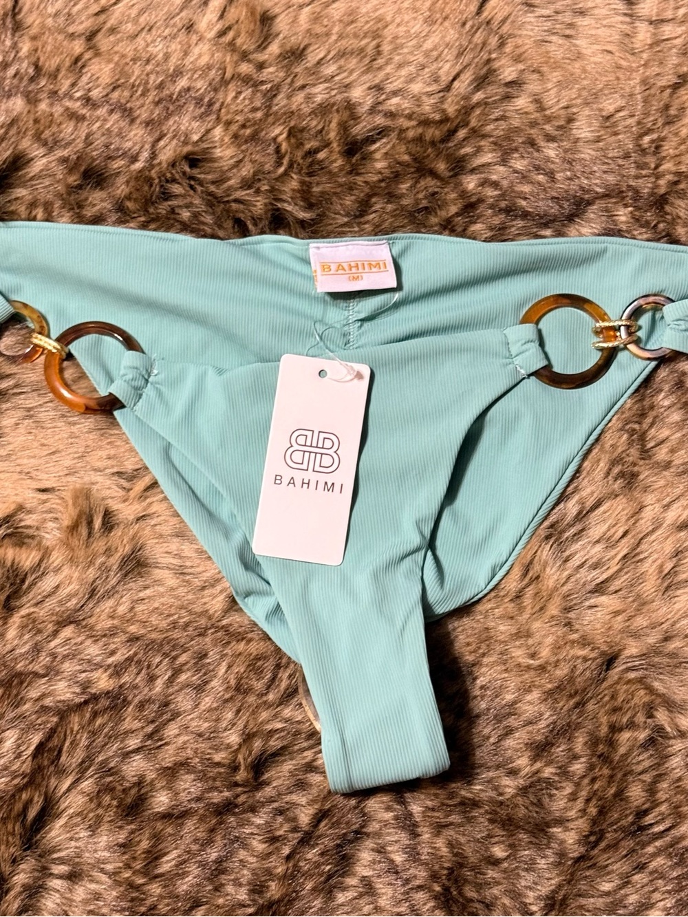 Bahimi Mint Green Ribbed Bikini Bottom with Gold Rings